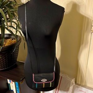 Brighton Black Pebbled Leather Crossbody organizer Wallet